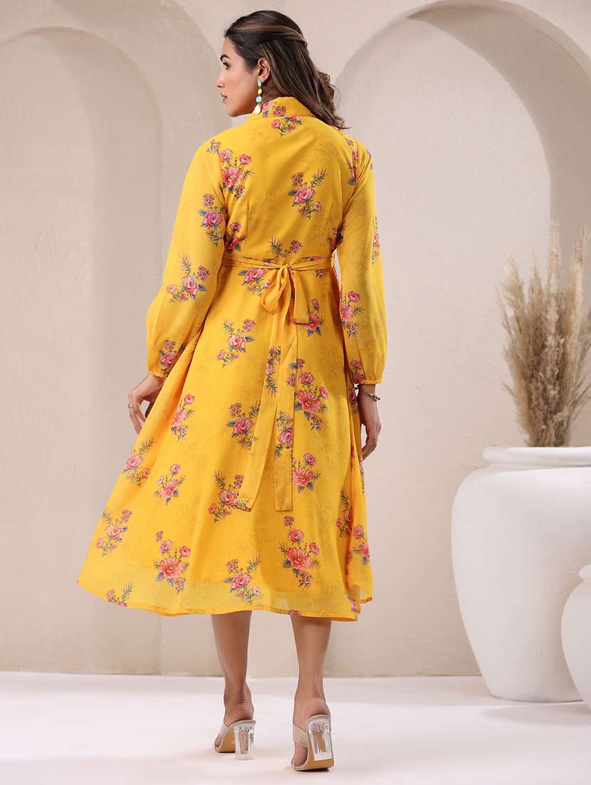 women mustard floral printed a-line dress - 21906083 -  Standard Image - 3