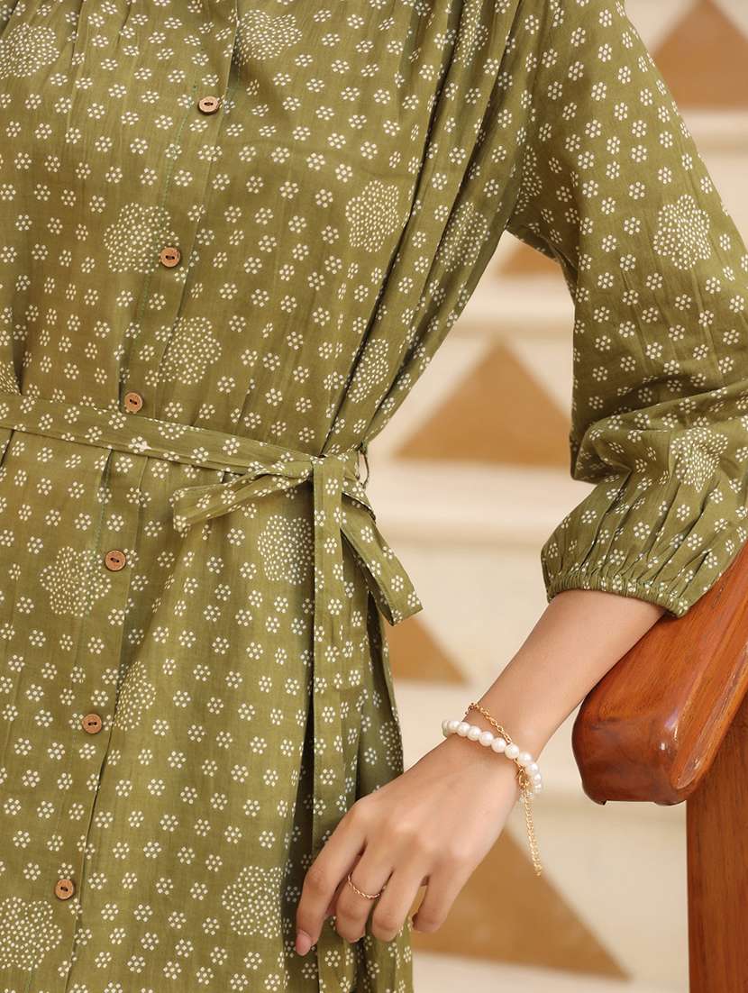 women olive printed three quarter sleeve a-line dress - 21906085 - Standard Image - 5