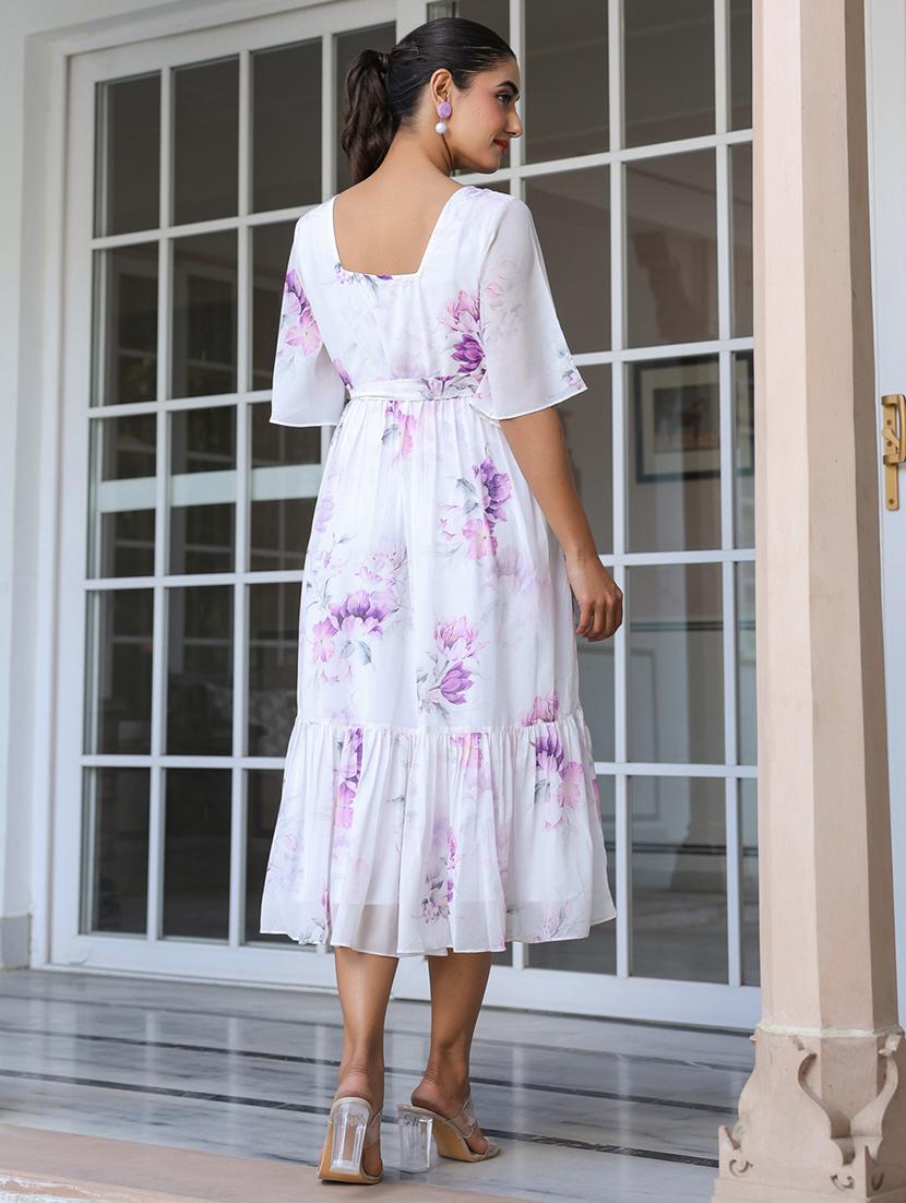 women white floral printed flared sleeve tiered dress - 21906088 - Standard Image - 3