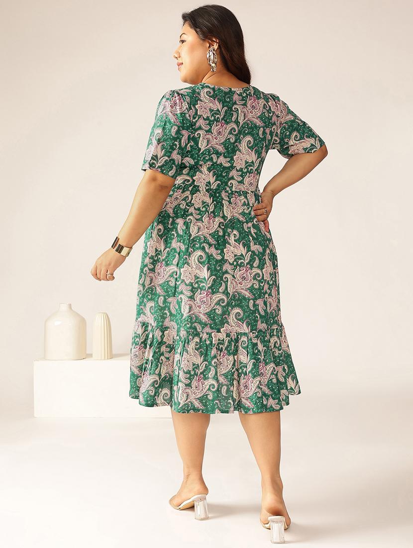 women plus size green paisley printed tiered dress - 21906092 - Standard Image - 3