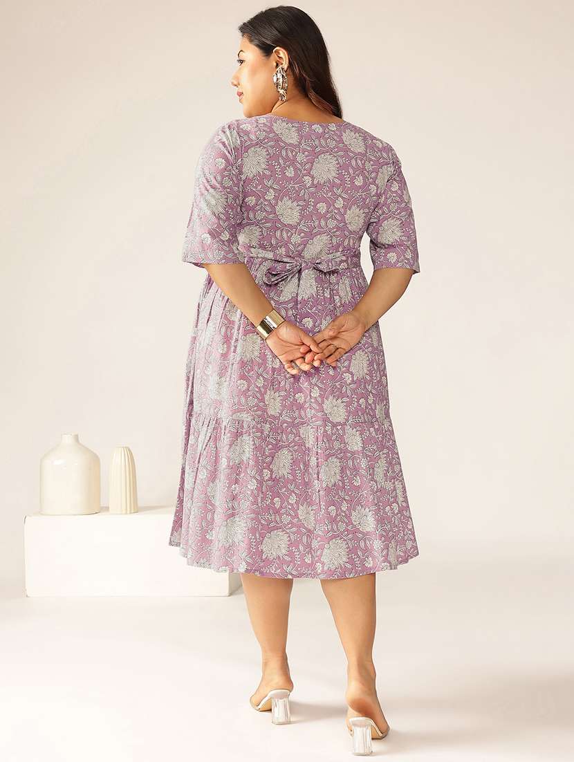 women plus size lavender floral printed tiered dress - 21906093 -  Standard Image - 3