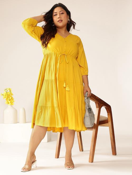 women plus size mustard solid tiered dress - 21906096 -  Standard Image - 0
