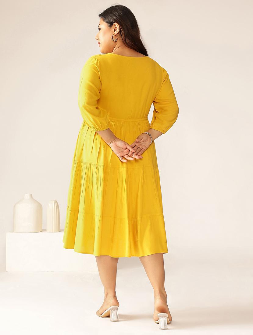 women plus size mustard solid tiered dress - 21906096 - Standard Image - 3
