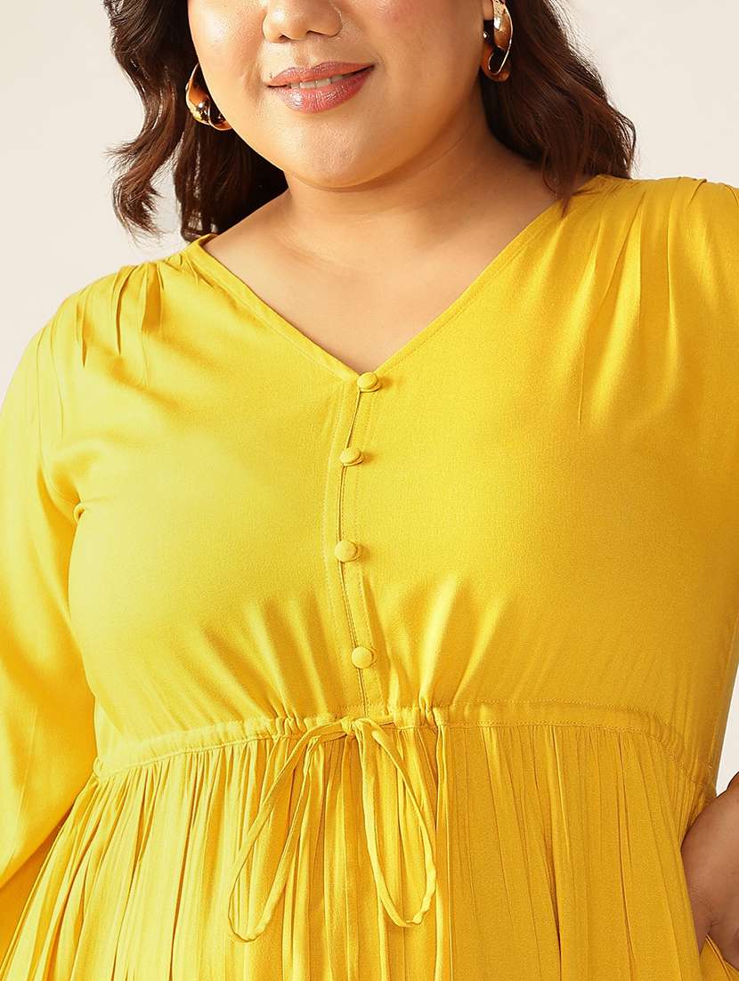 women plus size mustard solid tiered dress - 21906096 - Standard Image - 5