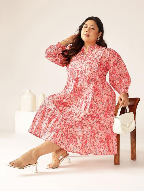 women plus size floral printed tiered dress - 21906100 - Standard Image - 0