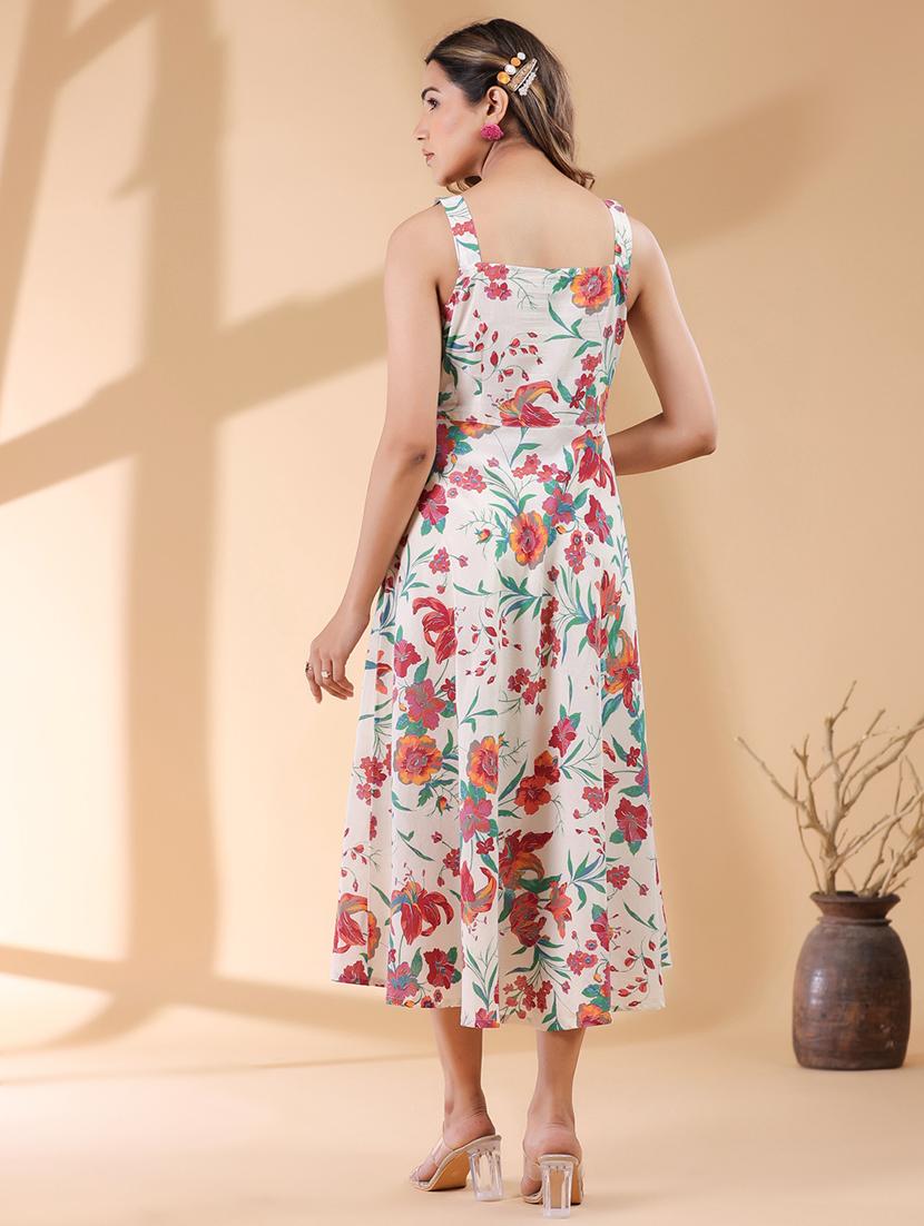 women off white floral printed a-line dress - 21906112 - Standard Image - 3