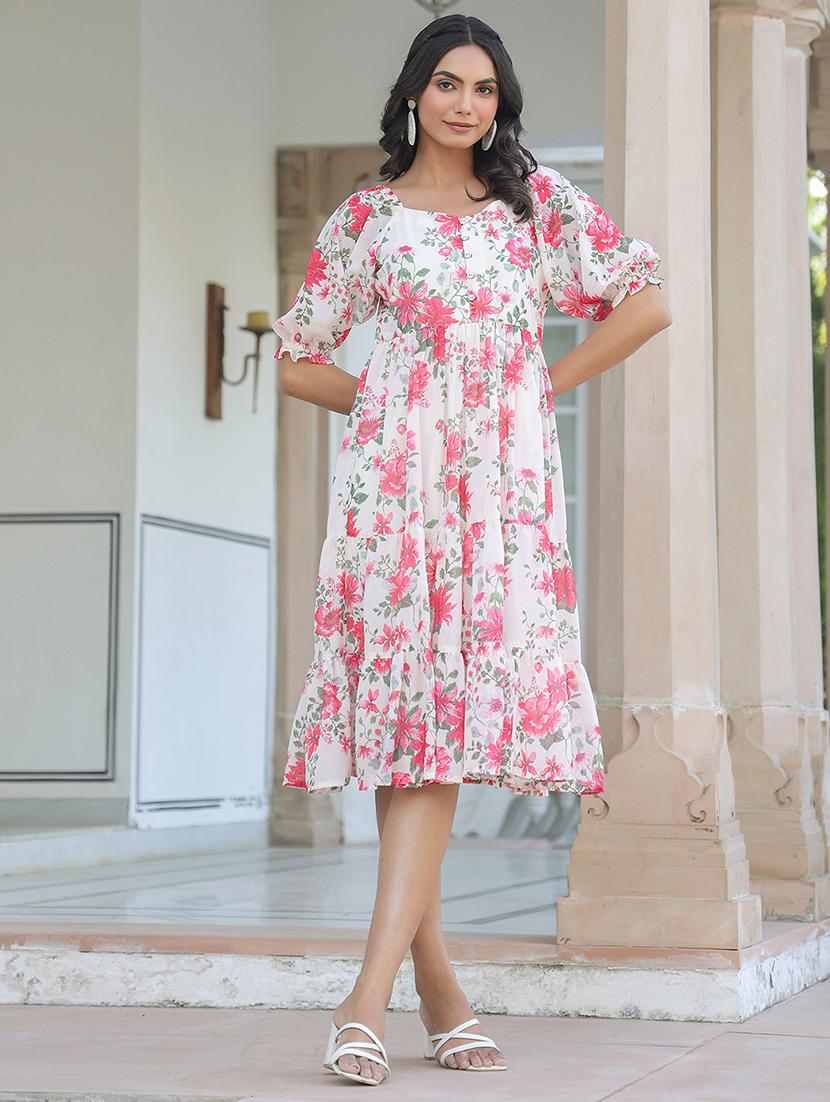 women cream floral printed tiered dress - 21906113 -  Zoom Image - 0