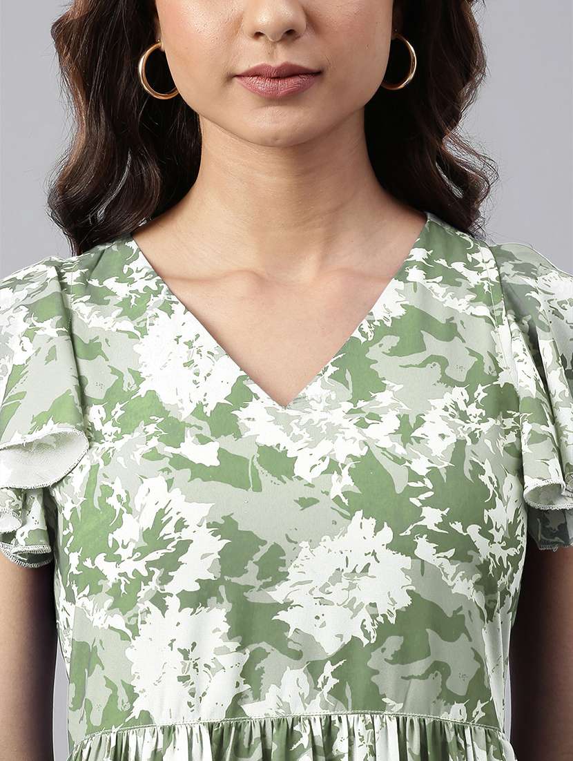 women green printed v neck tiered dress - 21906114 -  Standard Image - 5