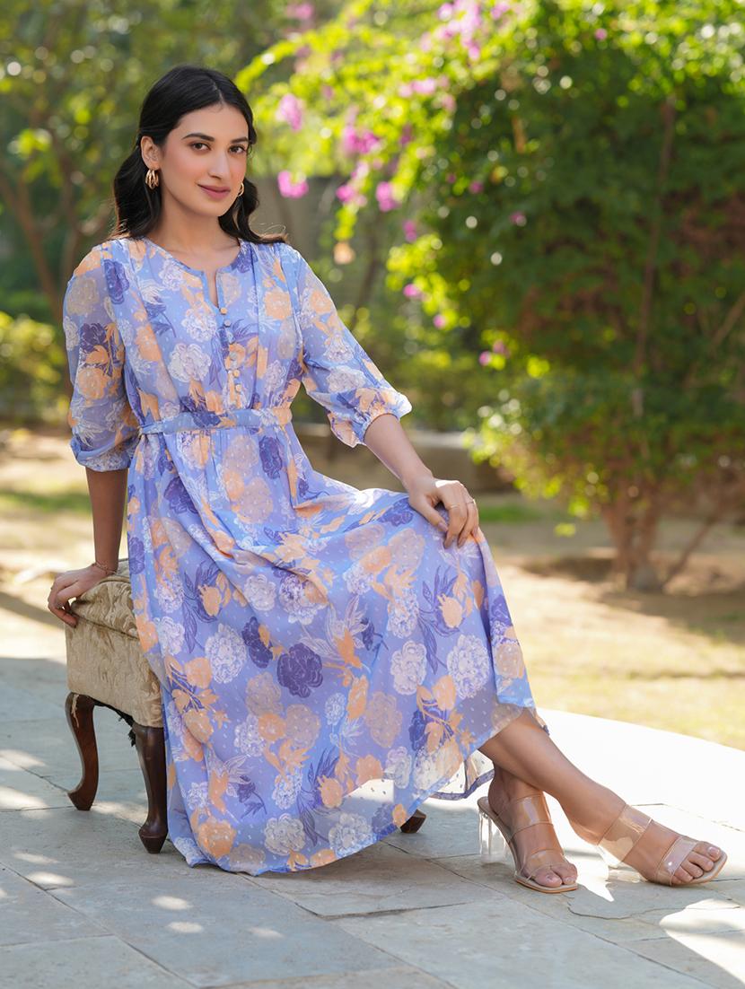 women lavender floral printed a-line dress - 21906117 - Standard Image - 3