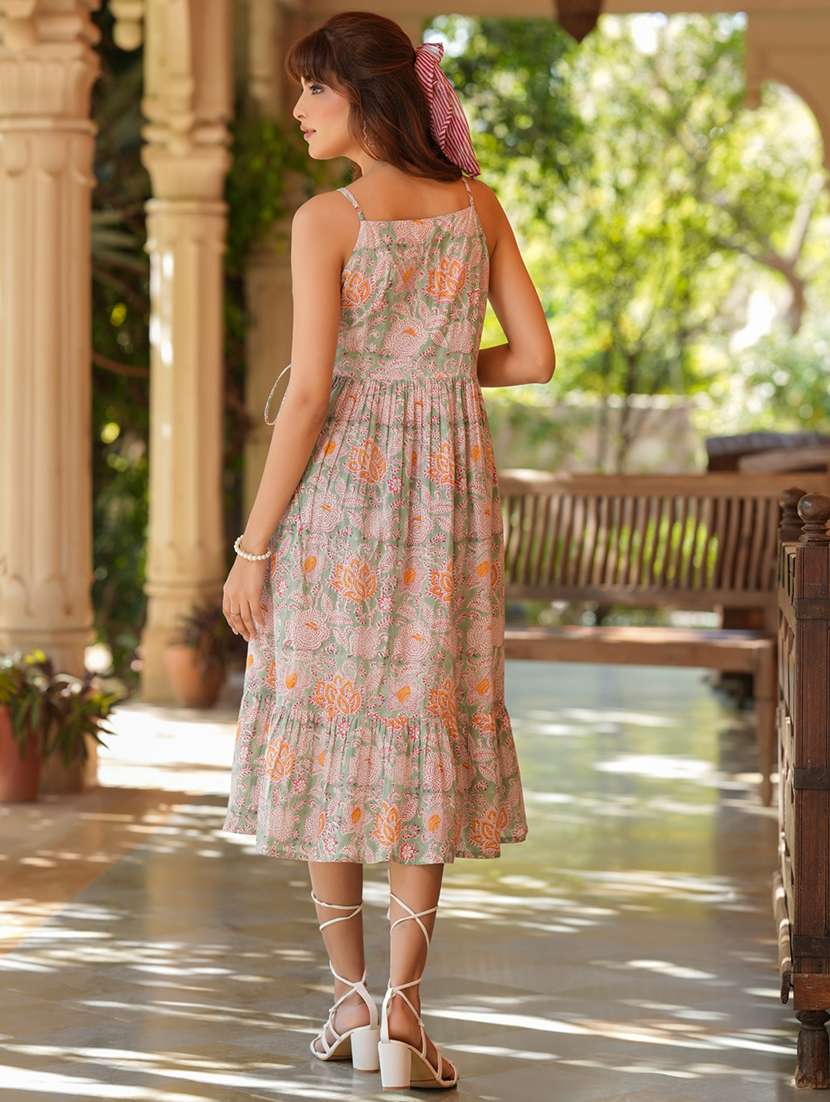 women light green floral printed tiered dress - 21906124 -  Standard Image - 3