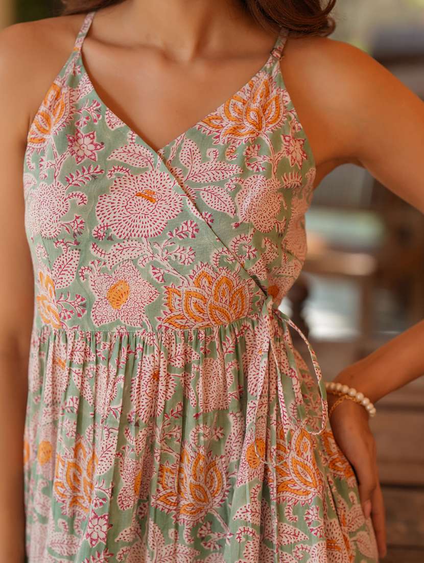 women light green floral printed tiered dress - 21906124 -  Standard Image - 5