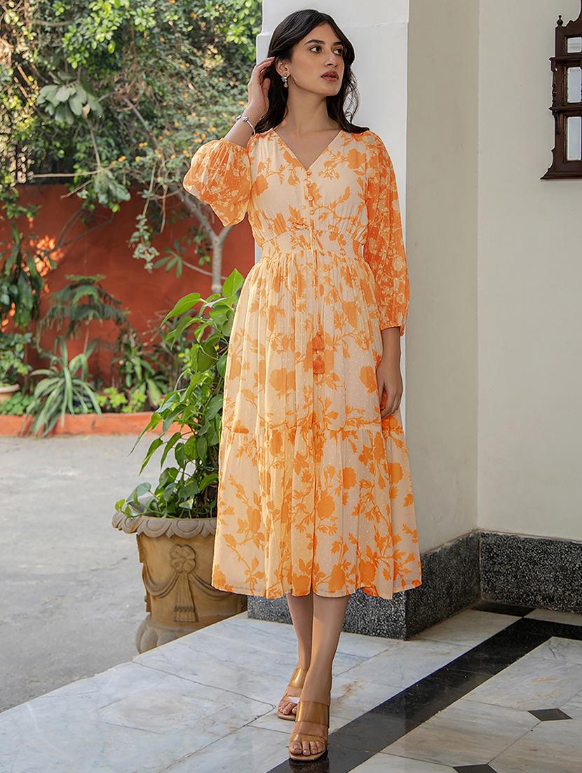 women orange floral printed tiered dress - 21906129 -  Zoom Image - 0