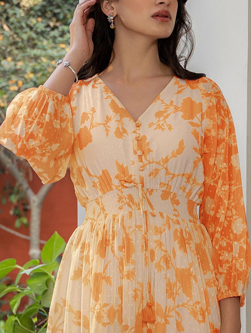 women orange floral printed tiered dress - 21906129 - Standard Image - 3