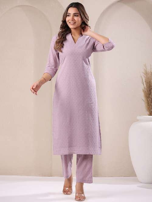 women three quarter sleeve kurta pant set - 21906144 -  Standard Image - 0