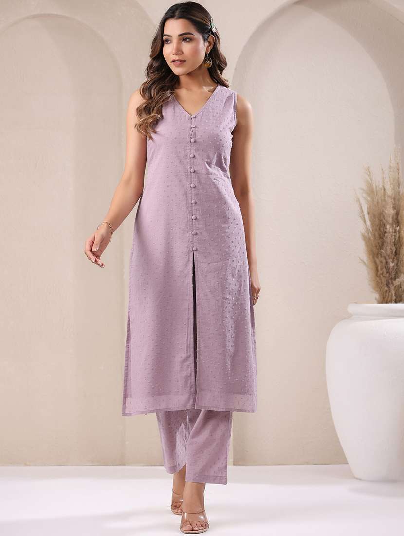 women lavender sleeveless kurta pant set - 21906145 -  Zoom Image - 0