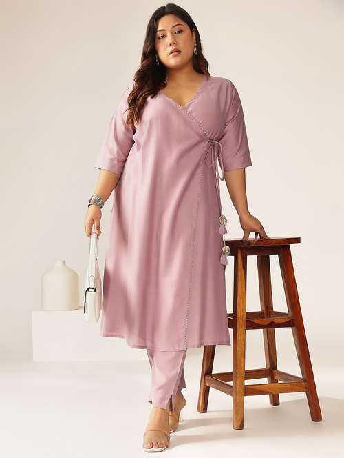 women plus size lavender kurta pant set - 21906151 - Standard Image - 0