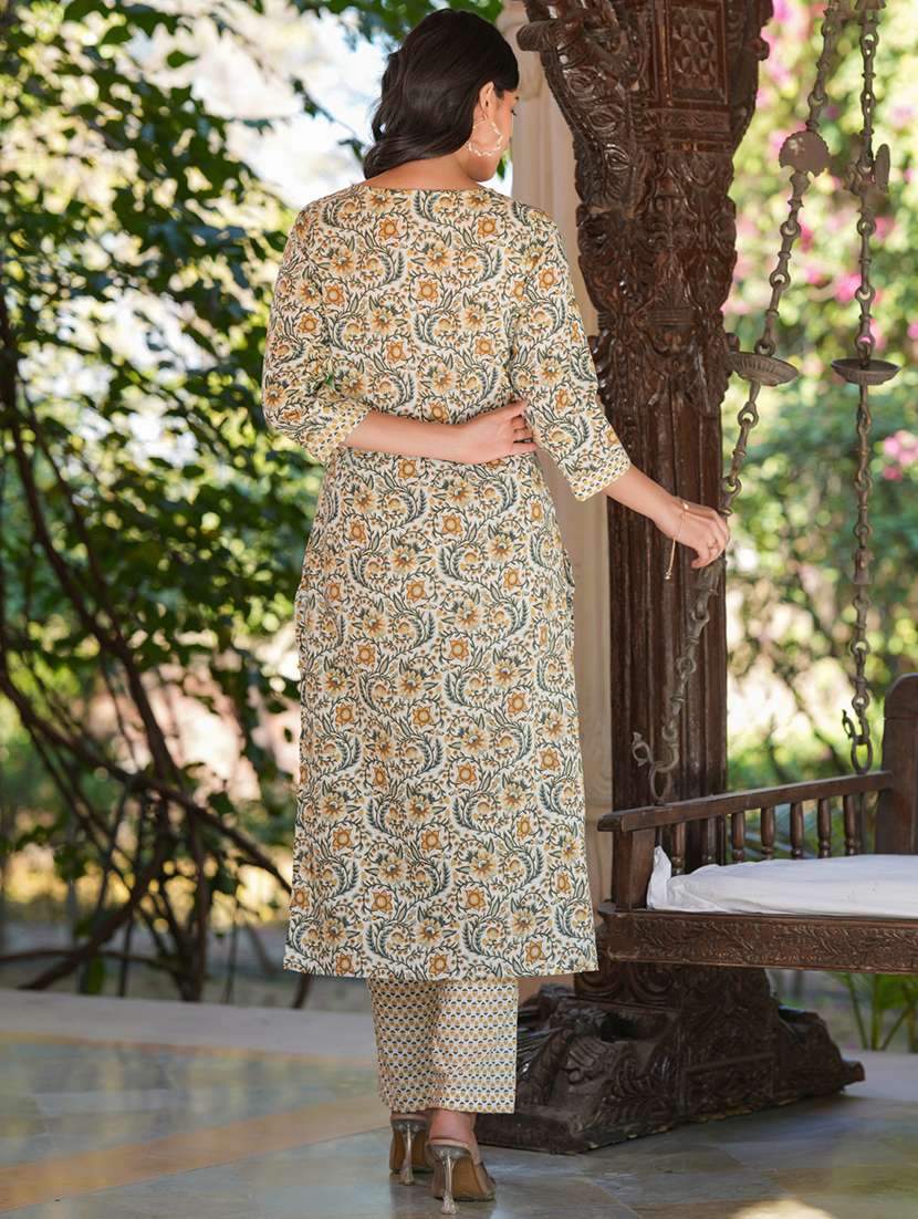women off white floral printed kurta pant set - 21906153 -  Standard Image - 3