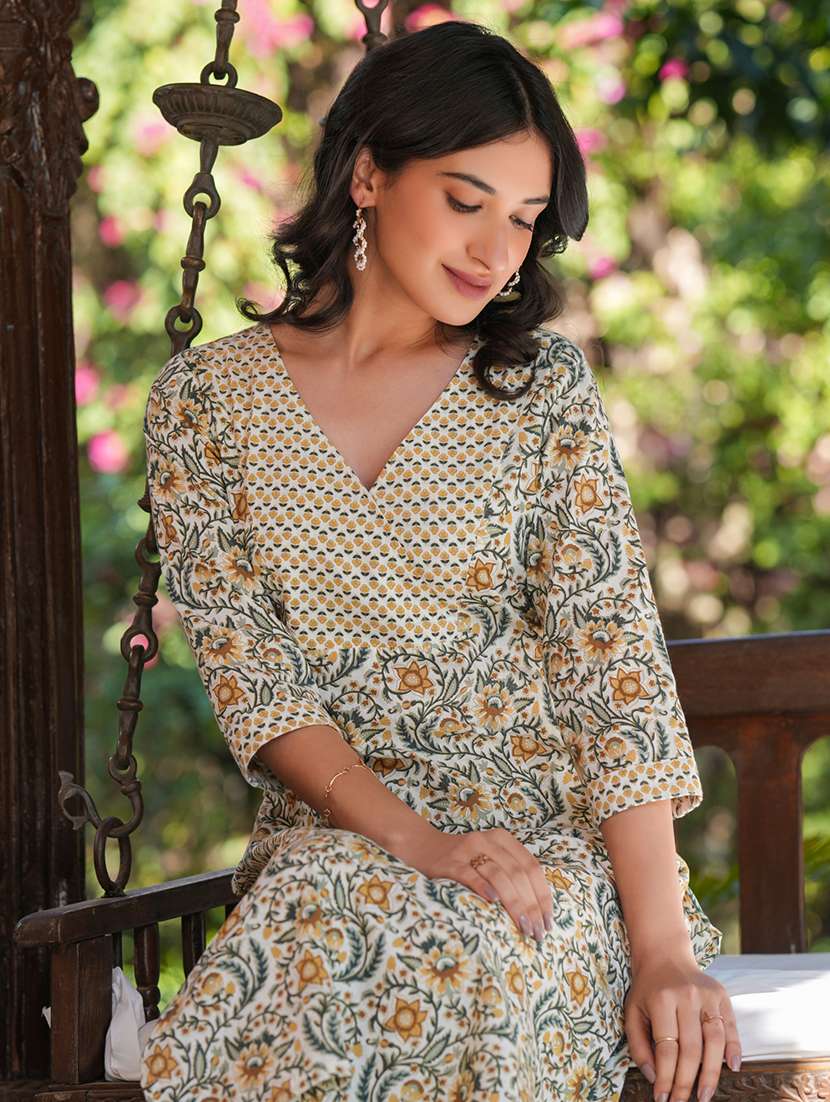 women off white floral printed kurta pant set - 21906153 -  Standard Image - 5