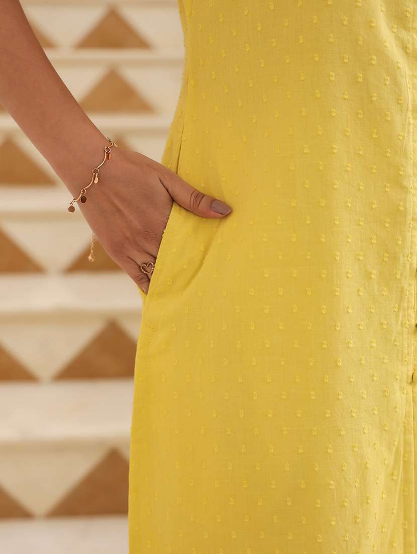 women yellow self design kurta pant set - 21906155 -  Standard Image - 5