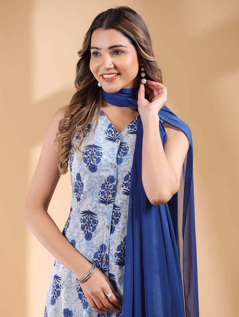 women blue sleeveless kurta pant with dupatta set - 21906158 -  Standard Image - 3