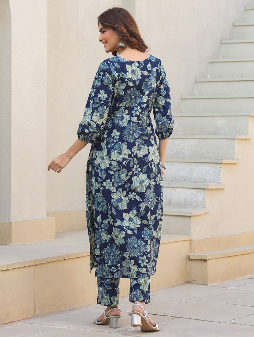 women blue floral printed kurta pant set - 21906167 - Standard Image - 3