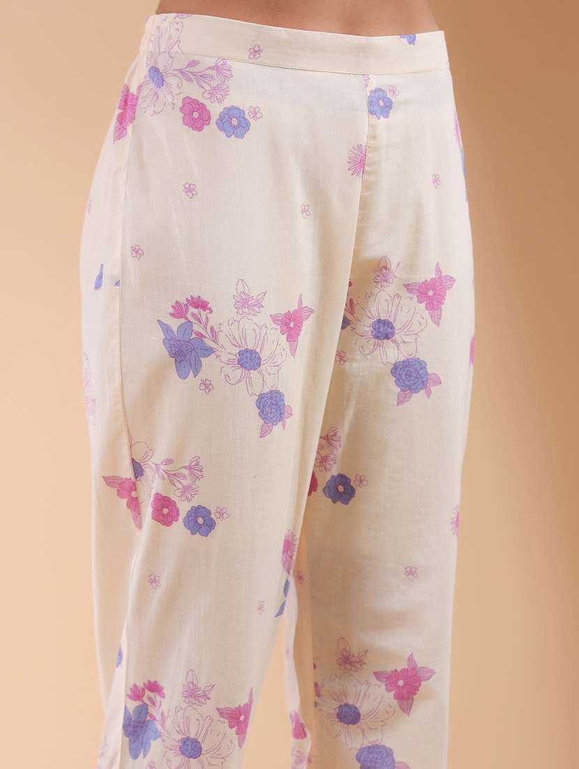 women cream three quarter sleeve kurta pant set - 21906168 - Standard Image - 5