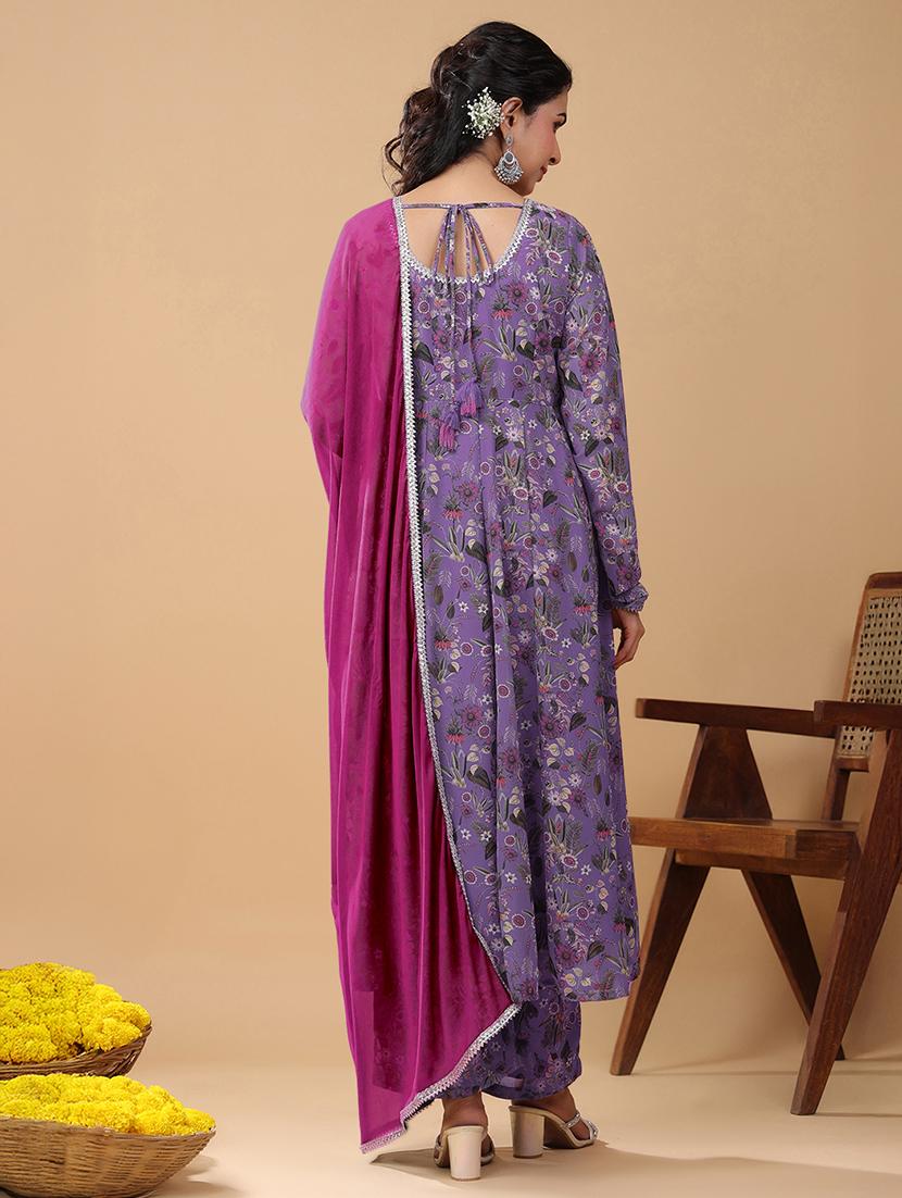 women lavender floral printed kurta palazzo set - 21906171 - Standard Image - 3