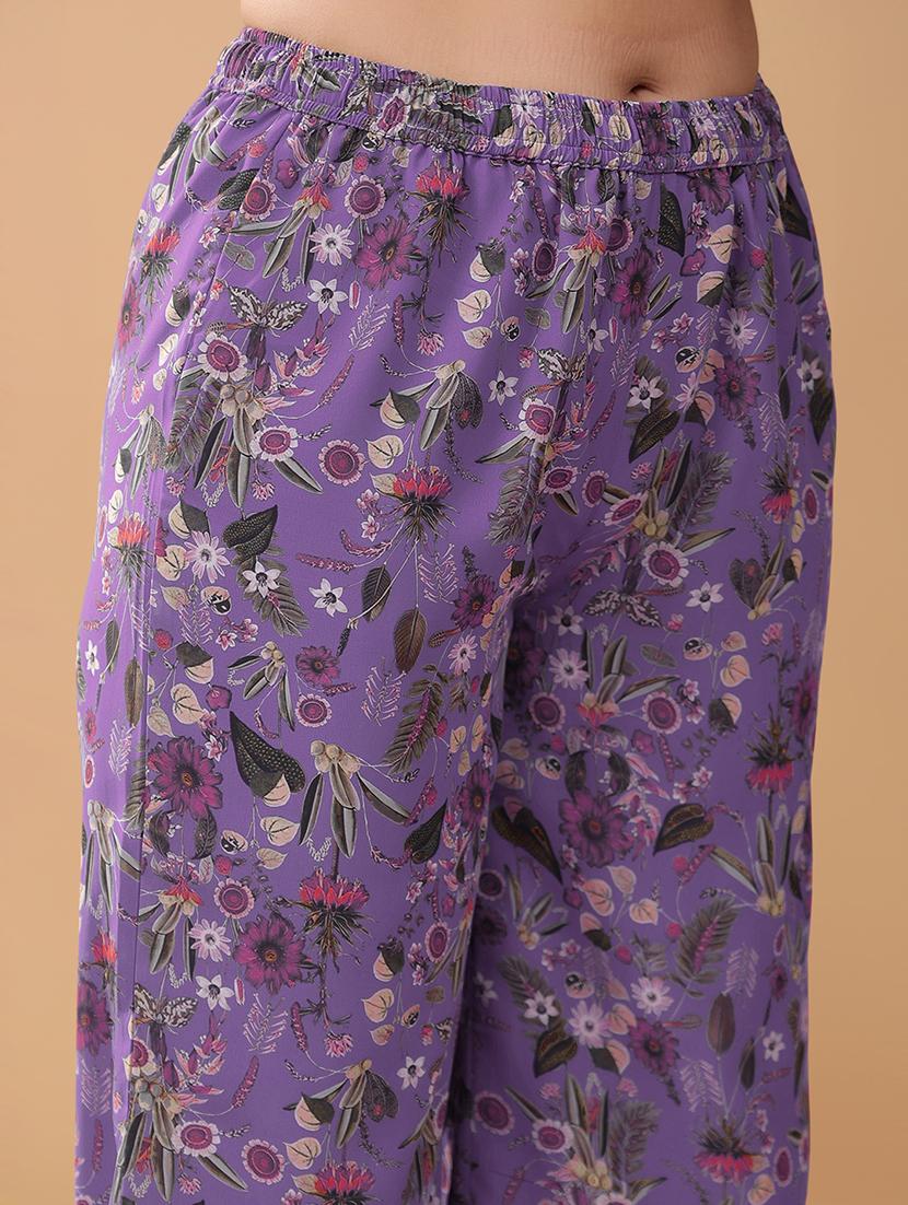 women lavender floral printed kurta palazzo set - 21906171 - Standard Image - 5