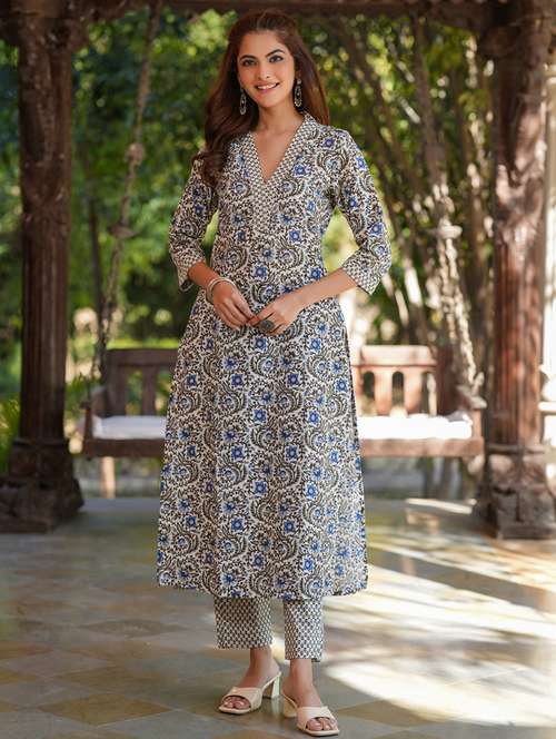 women cream floral printed kurta pant set - 21906173 -  Standard Image - 0