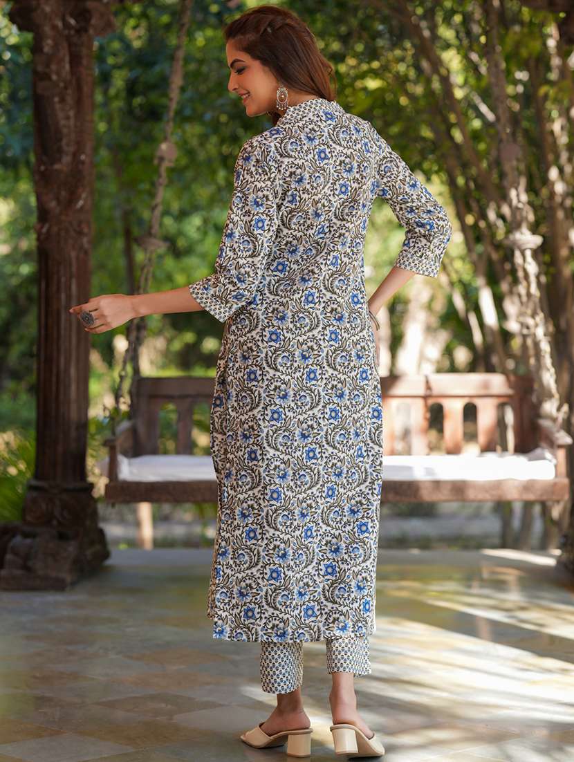 women cream floral printed kurta pant set - 21906173 - Standard Image - 3