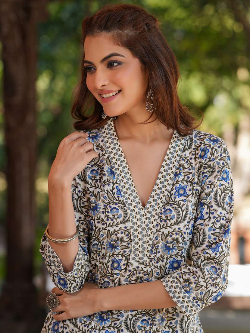 women cream floral printed kurta pant set - 21906173 - Standard Image - 5