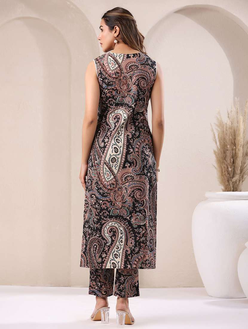 women black paisley printed kurta pant set - 21906175 -  Standard Image - 3