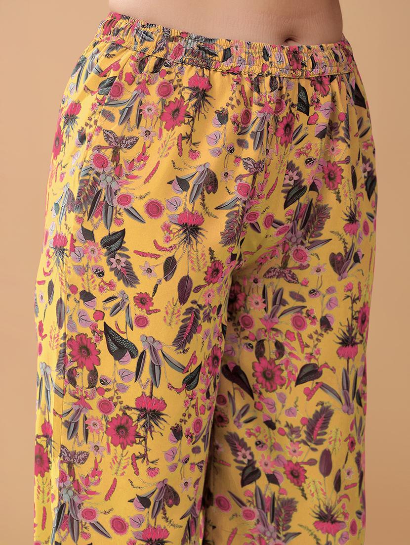 woomen mustard floral printed kurta palazzo set set - 21906185 - Standard Image - 5