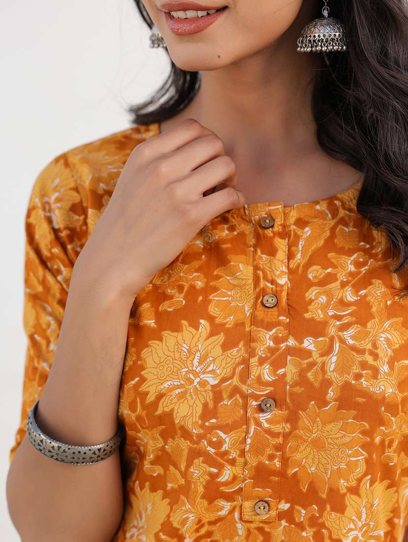 women mustard floral printed kurta pant set - 21906187 -  Standard Image - 5