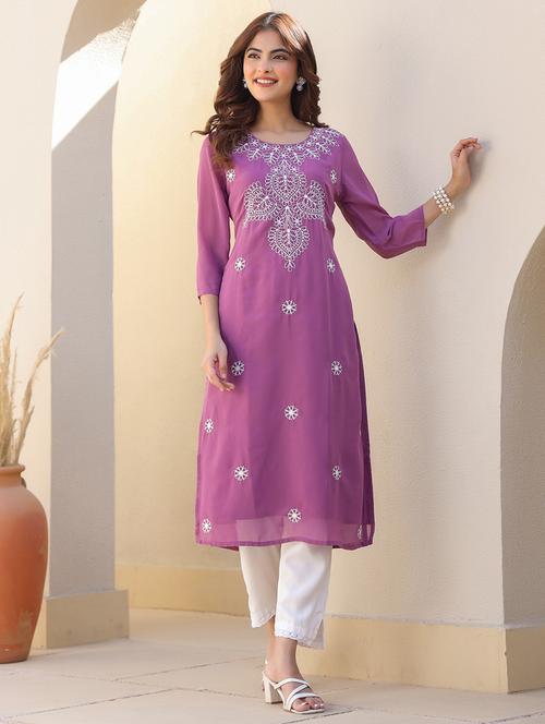 women three quarter sleeve straight kurta - 21906196 - Standard Image - 0