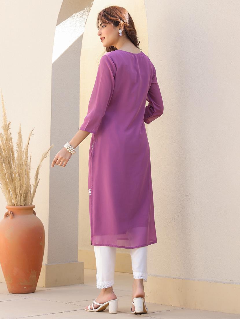 women three quarter sleeve straight kurta - 21906196 - Standard Image - 3