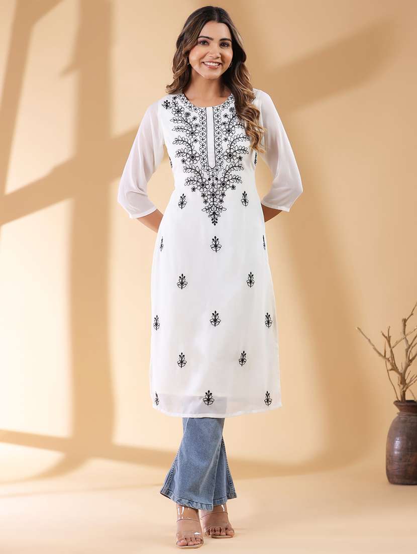 women three quarter sleeve straight kurta - 21906199 - Standard Image - 3