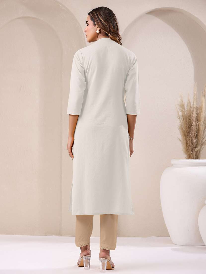 women solid three quarter sleeve straight kurta - 21906203 -  Standard Image - 3