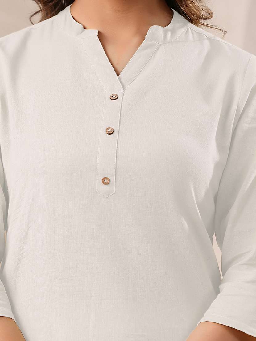 women solid three quarter sleeve straight kurta - 21906203 -  Standard Image - 5