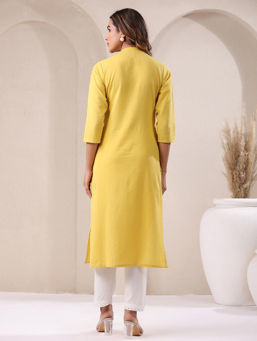 women solid three quarter sleeve straight kurta - 21906205 - Standard Image - 3