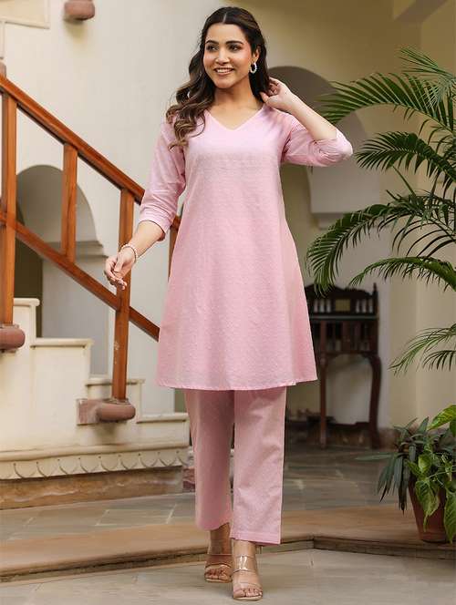 women three quarter sleeve kurta pant set - 21906213 -  Standard Image - 0