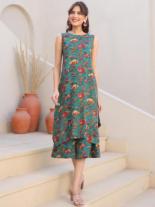women green floral printed kurta palazzo set - 21906224 - Standard Image - 0