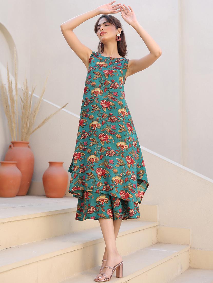 women green floral printed kurta palazzo set - 21906224 - Standard Image - 3