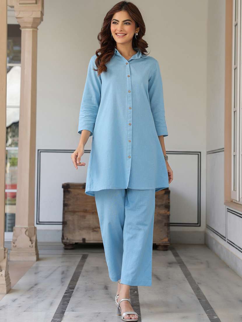 Women Solid Three Quarter Sleeve Ethnic Co Ord Set