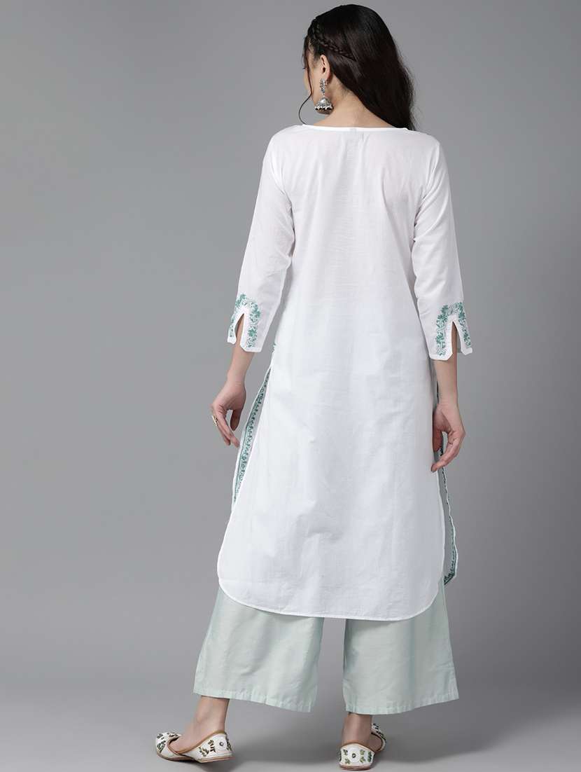 women three quarter sleeve chikankari straight kurta - 21906290 -  Standard Image - 3