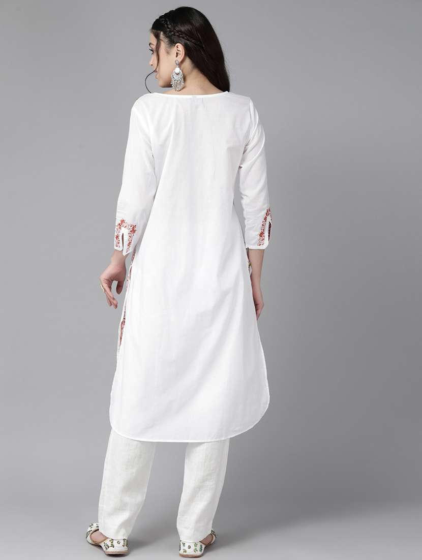 women three quarter sleeve chikankari straight kurta - 21906291 -  Standard Image - 3