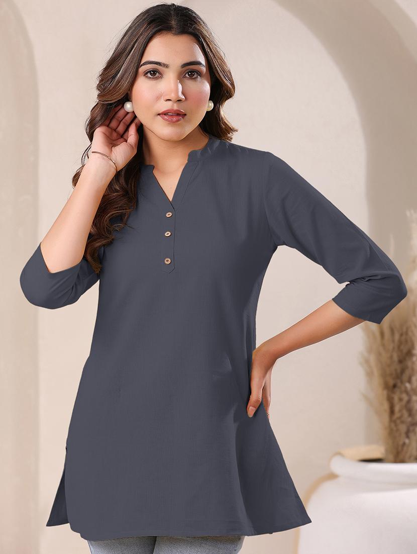 women solid three quarter sleeve a line kurti - 21906305 -  Zoom Image - 0