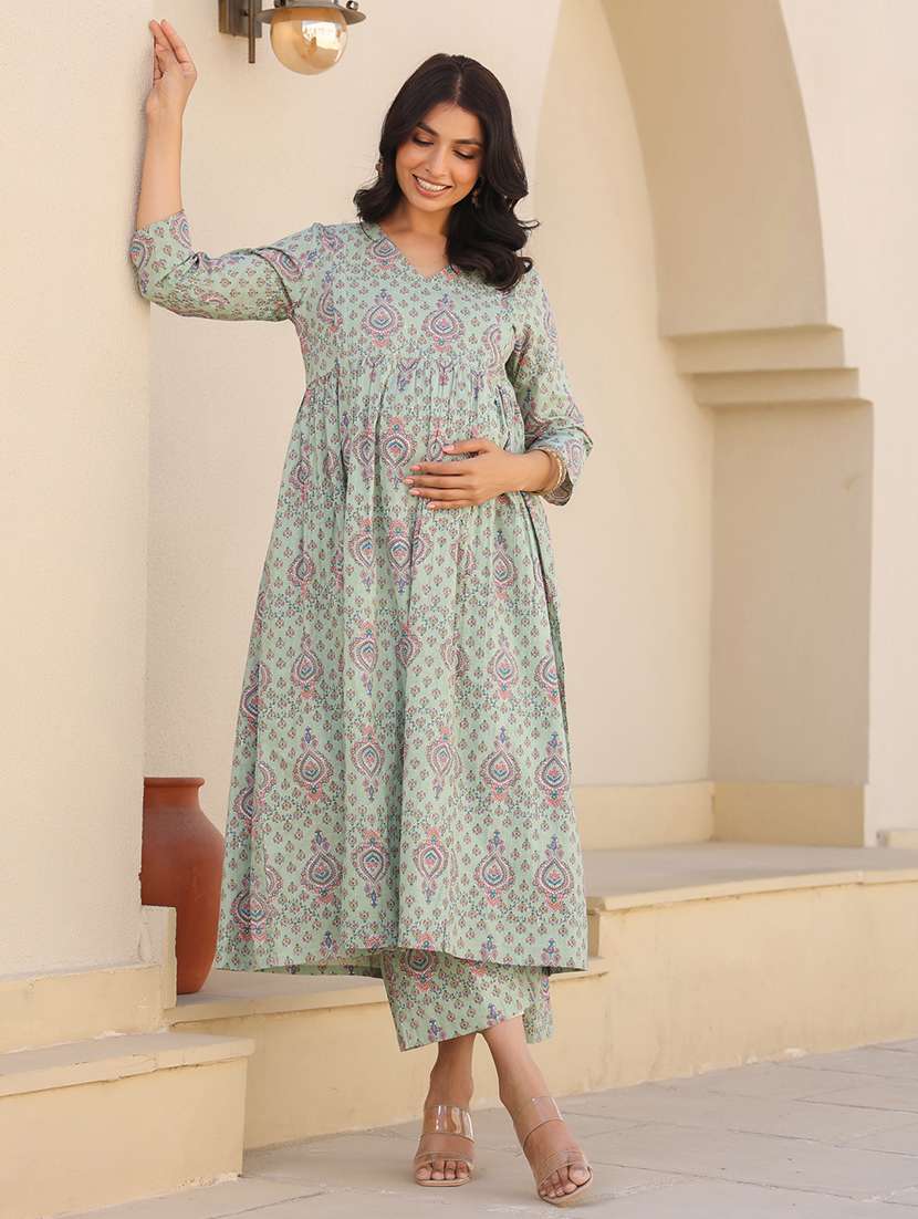 women three quarter sleeve maternity wear kurta pant set - 21906308 -  Zoom Image - 0