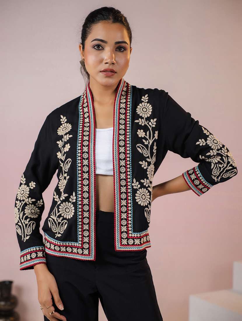women embroidered three quarter sleeve shrug - 21906311 - Zoom Image - 0