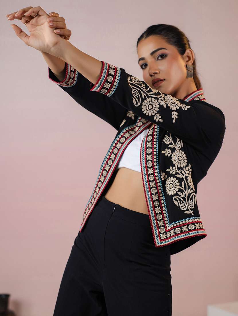 women embroidered three quarter sleeve shrug - 21906311 - Standard Image - 3